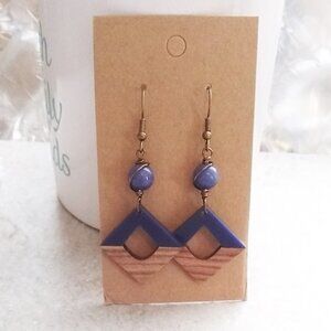$10 CLEARANCE! Purple Jasper Bead +Walnut Wood Resin Earrings